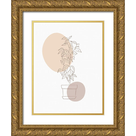 Abstract Minimal Flourish Pot Gold Ornate Wood Framed Art Print with Double Matting by Balbuena, Sabrina