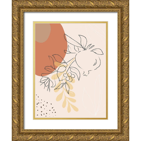 Tropical Fruit Branch Abstract Shapes Gold Ornate Wood Framed Art Print with Double Matting by Balbuena, Sabrina