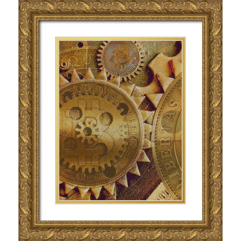 Grunge Bitcoin  Gold Ornate Wood Framed Art Print with Double Matting by Hunziker, Steve