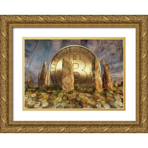 Bitcoin New Age I Gold Ornate Wood Framed Art Print with Double Matting by Hunziker, Steve