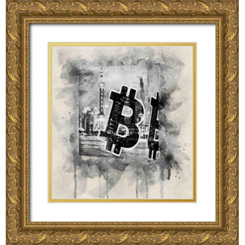 Bitcoin Block Gold Ornate Wood Framed Art Print with Double Matting by Surma, Agata