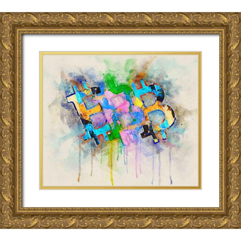 Bitcoin Abstract Gold Ornate Wood Framed Art Print with Double Matting by Surma, Agata