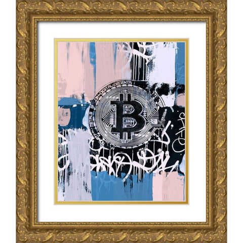 Crypto Currency Bitcoin Graffiti II Gold Ornate Wood Framed Art Print with Double Matting by Orlov, Irena