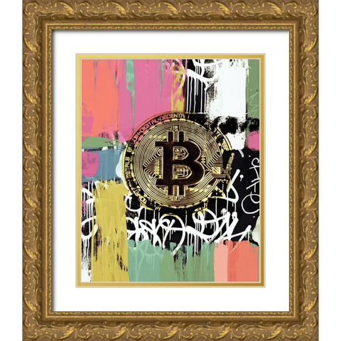 Crypto Currency Bitcoin Graffiti III Gold Ornate Wood Framed Art Print with Double Matting by Orlov, Irena
