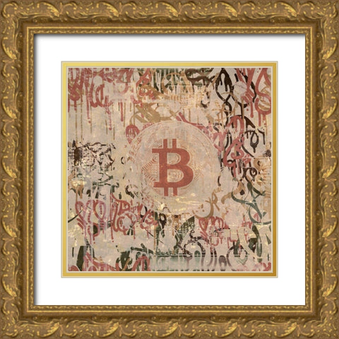 Bitcoin Graffiti Art IV Gold Ornate Wood Framed Art Print with Double Matting by Orlov, Irena