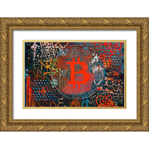 Bitcoin Graffiti Art VII Gold Ornate Wood Framed Art Print with Double Matting by Orlov, Irena