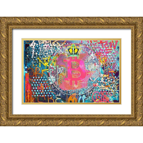 Bitcoin Graffiti Art VIII Gold Ornate Wood Framed Art Print with Double Matting by Orlov, Irena