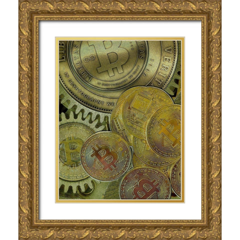 Grunge Bitcoin III Gold Ornate Wood Framed Art Print with Double Matting by Hunziker, Steve