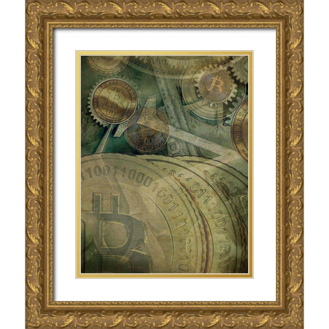 Grunge Bitcoin IV Gold Ornate Wood Framed Art Print with Double Matting by Hunziker, Steve
