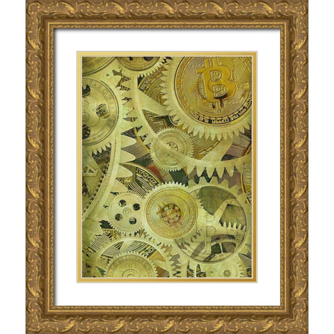 Grunge Bitcoin V Gold Ornate Wood Framed Art Print with Double Matting by Hunziker, Steve