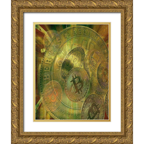 Grunge Bitcoin VI Gold Ornate Wood Framed Art Print with Double Matting by Hunziker, Steve