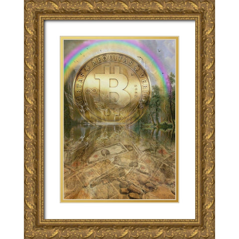 Bitcoin New Age IV Gold Ornate Wood Framed Art Print with Double Matting by Hunziker, Steve
