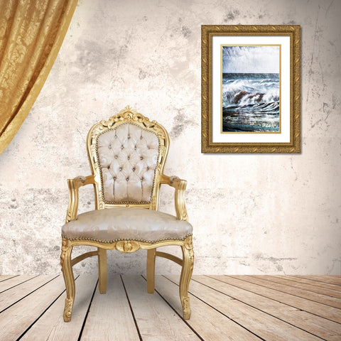 Stormy Seas Blue Ocean Breeze Gold Ornate Wood Framed Art Print with Double Matting by Aldridge, Ashley
