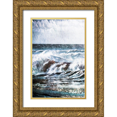 Stormy Seas Blue Ocean Breeze Gold Ornate Wood Framed Art Print with Double Matting by Aldridge, Ashley