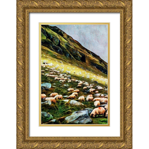 Highland Hillside Herd I Gold Ornate Wood Framed Art Print with Double Matting by Aldridge, Ashley
