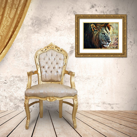 Lion Stalking Prey Gold Ornate Wood Framed Art Print with Double Matting by Aldridge, Ashley