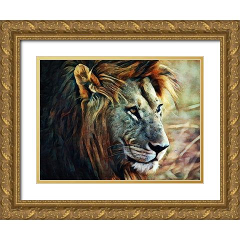Lion Stalking Prey Gold Ornate Wood Framed Art Print with Double Matting by Aldridge, Ashley