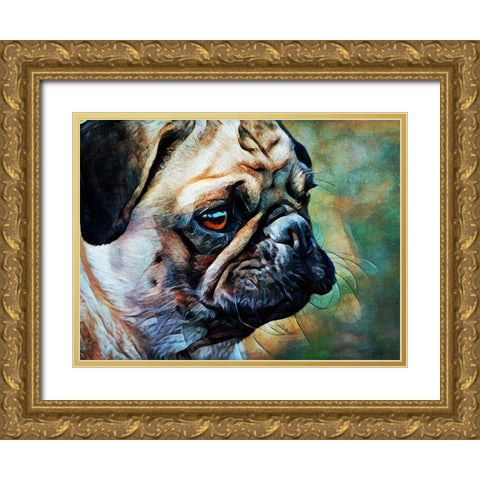 Fawn Pug Fascination  Gold Ornate Wood Framed Art Print with Double Matting by Aldridge, Ashley
