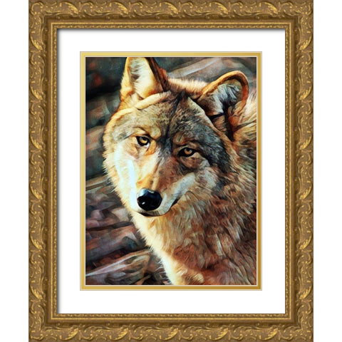Gray Wolf Glare Gold Ornate Wood Framed Art Print with Double Matting by Aldridge, Ashley