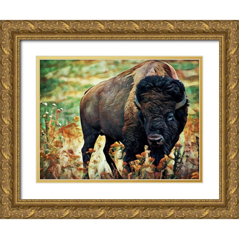 American Bison Grassland Graze Gold Ornate Wood Framed Art Print with Double Matting by Aldridge, Ashley
