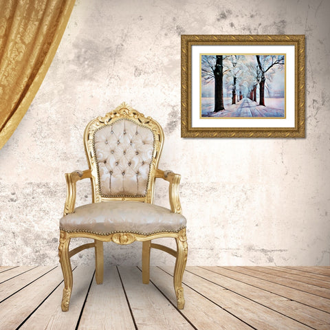 Walk Down Winter Lane Gold Ornate Wood Framed Art Print with Double Matting by Aldridge, Ashley