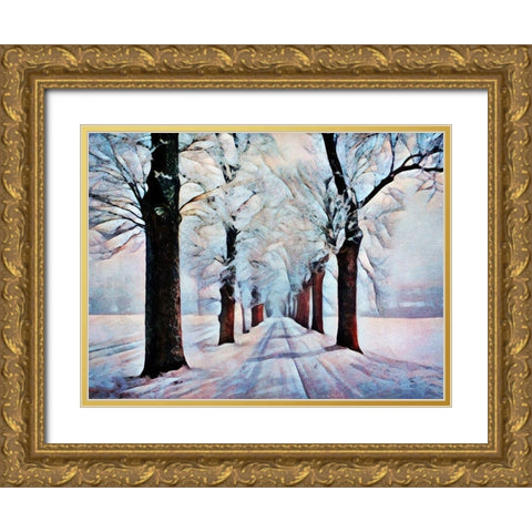 Walk Down Winter Lane Gold Ornate Wood Framed Art Print with Double Matting by Aldridge, Ashley