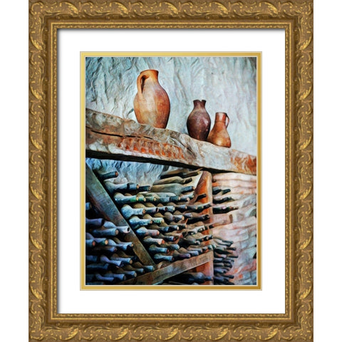Dusty Wine Bottles Discovered Gold Ornate Wood Framed Art Print with Double Matting by Aldridge, Ashley