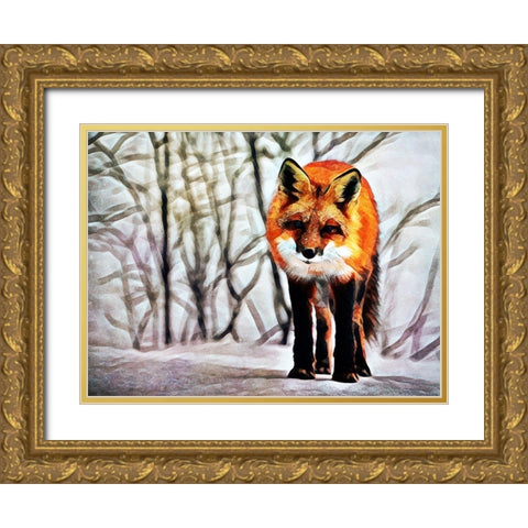 Red Fox Fascination Gold Ornate Wood Framed Art Print with Double Matting by Aldridge, Ashley