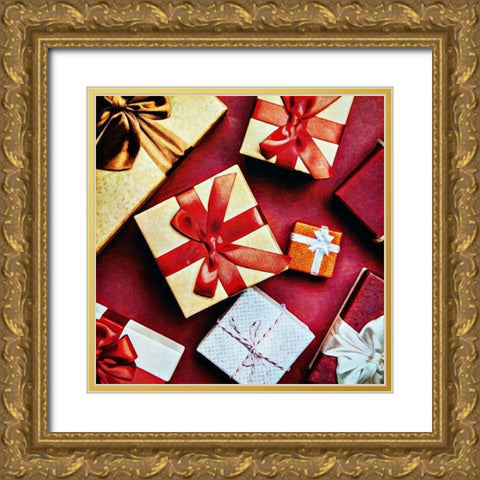 Christmas Presents Gold Ornate Wood Framed Art Print with Double Matting by Aldridge, Ashley