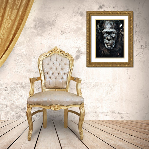 Chimpanzee Contemplation Gold Ornate Wood Framed Art Print with Double Matting by Aldridge, Ashley