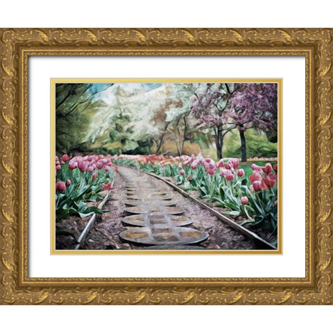 Spring Tulipa Trail Gold Ornate Wood Framed Art Print with Double Matting by Aldridge, Ashley