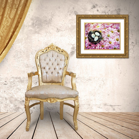 Nested On Daisies Gold Ornate Wood Framed Art Print with Double Matting by Aldridge, Ashley