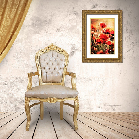 Poppy Fields In Focus I Gold Ornate Wood Framed Art Print with Double Matting by Aldridge, Ashley