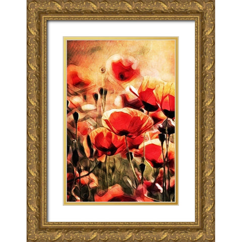 Poppy Fields In Focus I Gold Ornate Wood Framed Art Print with Double Matting by Aldridge, Ashley