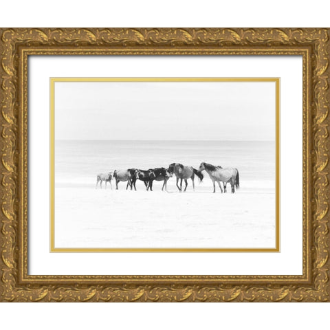 Corolla Beach Horses Gold Ornate Wood Framed Art Print with Double Matting by Curinga, Kim
