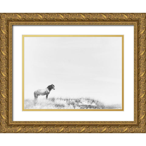 Lone Beach Horse Gold Ornate Wood Framed Art Print with Double Matting by Curinga, Kim