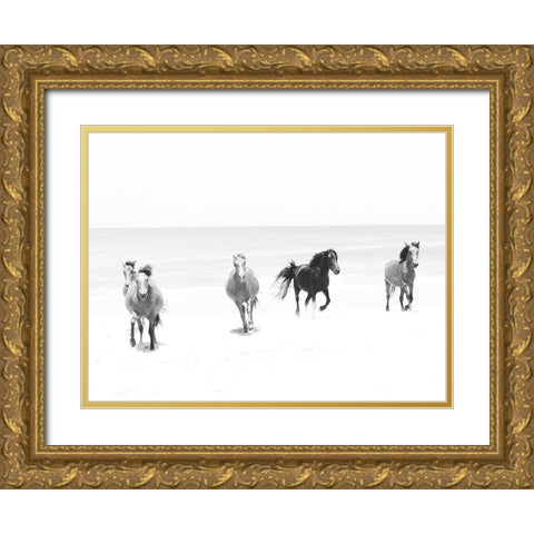Beach Horses Running Gold Ornate Wood Framed Art Print with Double Matting by Curinga, Kim