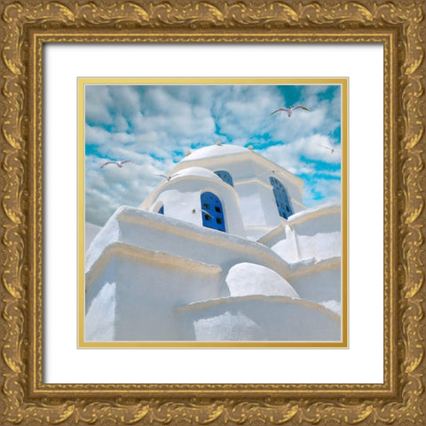 Grecian Blue III Gold Ornate Wood Framed Art Print with Double Matting by Hunziker, Steve
