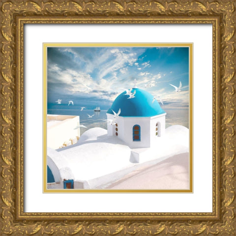 Grecian Blue IV Gold Ornate Wood Framed Art Print with Double Matting by Hunziker, Steve