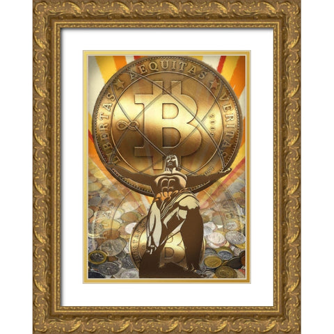 Bitcoin Deco IV Gold Ornate Wood Framed Art Print with Double Matting by Hunziker, Steve