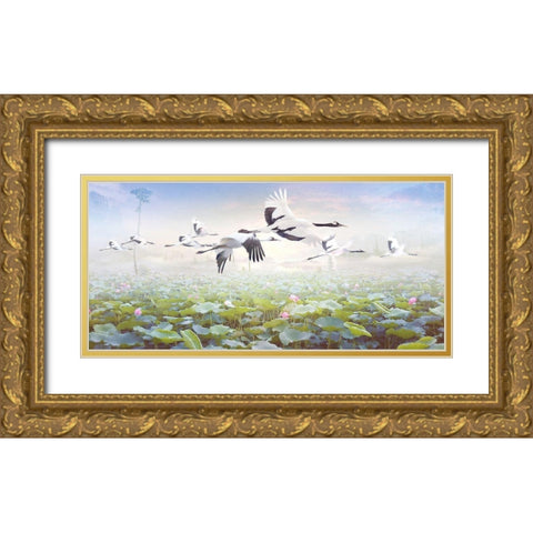 Lotus Tripers Gold Ornate Wood Framed Art Print with Double Matting by Hunziker, Steve