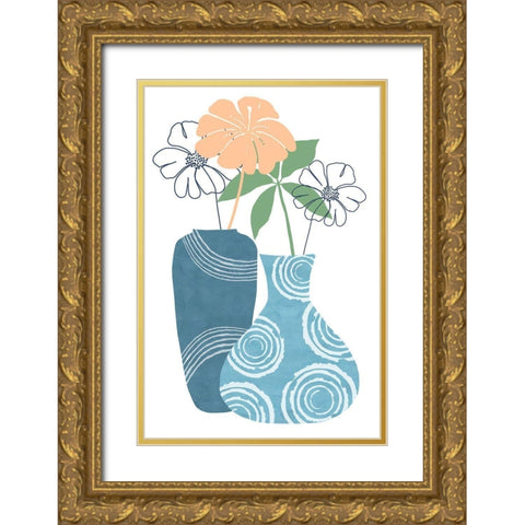 Blue Decorative Pots II Gold Ornate Wood Framed Art Print with Double Matting by Kouta, Flora