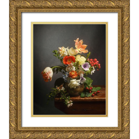 A Study on Tulips Gold Ornate Wood Framed Art Print with Double Matting by Maclean, Leah