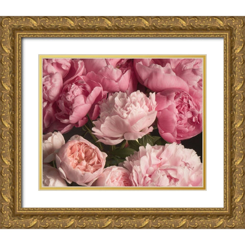 Pink Petals Gold Ornate Wood Framed Art Print with Double Matting by Maclean, Leah