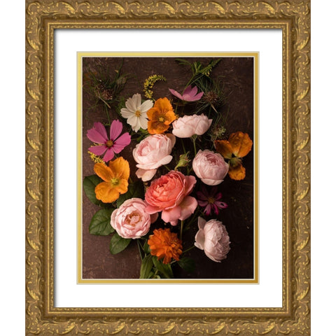 A Pocket Full of Posies Gold Ornate Wood Framed Art Print with Double Matting by Maclean, Leah