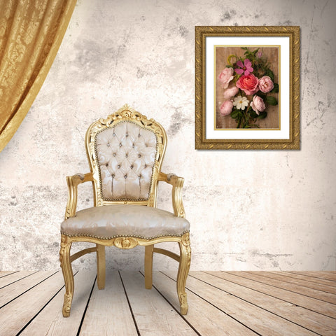 Rosy Posy I Gold Ornate Wood Framed Art Print with Double Matting by Maclean, Leah