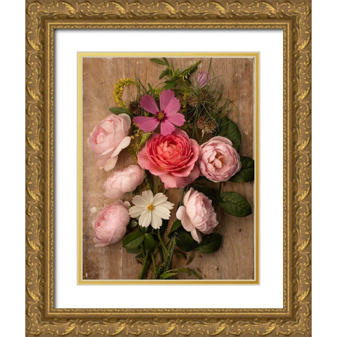 Rosy Posy I Gold Ornate Wood Framed Art Print with Double Matting by Maclean, Leah