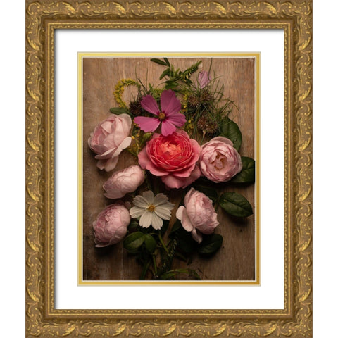 Rosy Posy II Gold Ornate Wood Framed Art Print with Double Matting by Maclean, Leah