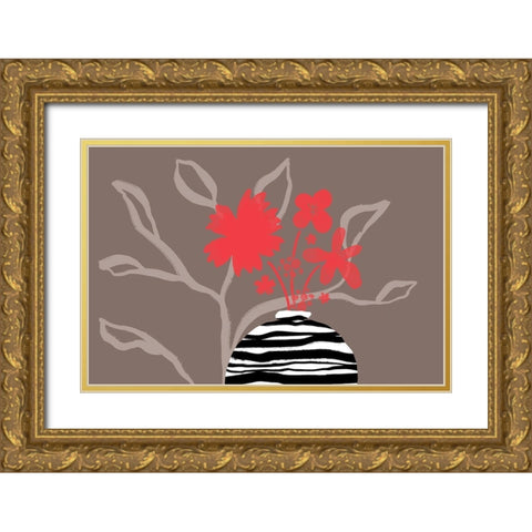 Dancing Red Flowers Gold Ornate Wood Framed Art Print with Double Matting by Naskrent, Delores