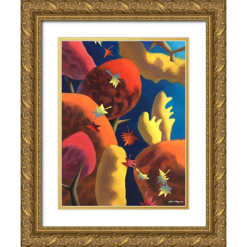 Fantasia of Autumn Gold Ornate Wood Framed Art Print with Double Matting by Wang, John